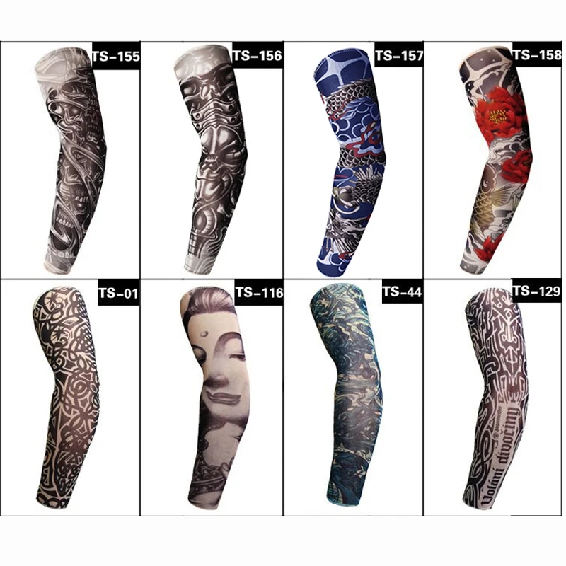 2 Pieces Packing 3D Print Fake Tattoo Sleeves Men Women Summer UV Sun Protection Cool Cycling Sleeves Size S, L