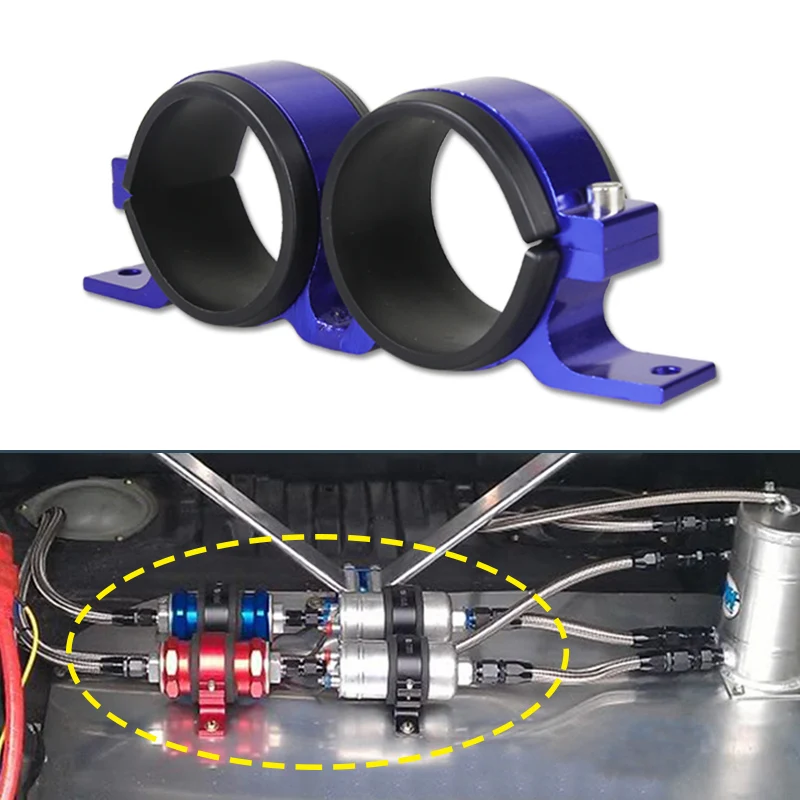JKdreamer Podwójny wspornik montażowy podwójnej pompy paliwa 60 mm i zacisk filtra paliwa 60 mm do samochodu zmodyfikowanego TK-CA747K2