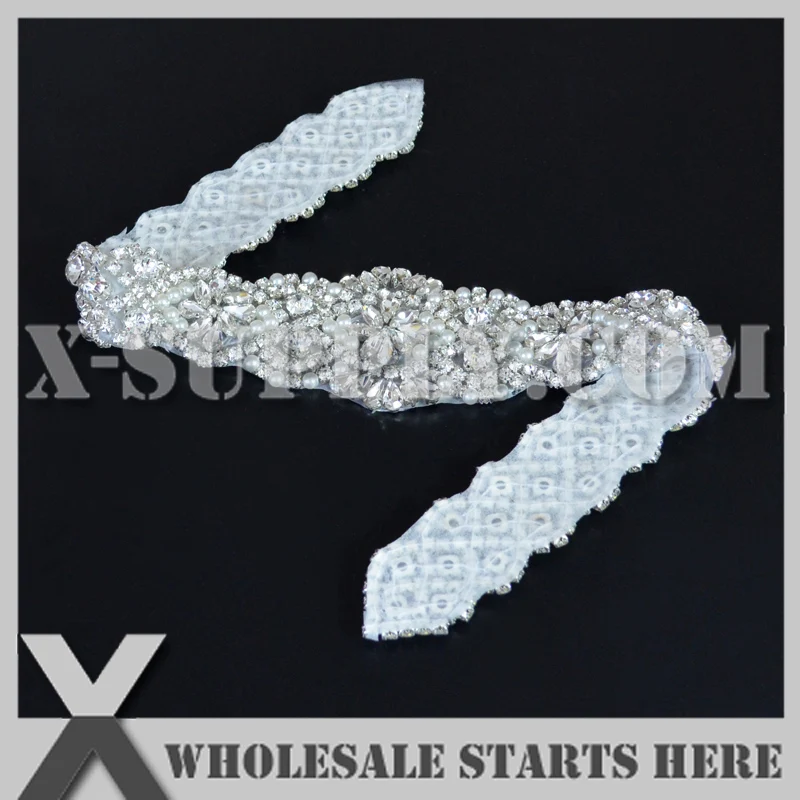 

DHL Free Shipping Wholesale Pearl Rhinestone Appliques for Wedding Dress Sash,X1-RAT2535