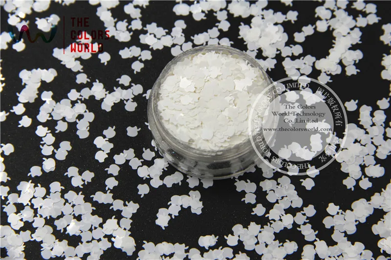 

TCM1200 Solvent resistant utra thin White Color Apple shape 3MM Size Glitter Spangles for Nail Polish and Other DIY decoration