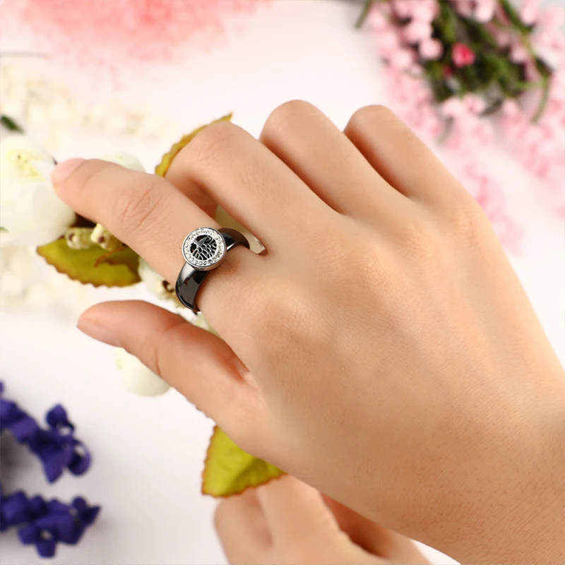 Ceramic Material Finger Party Rings For Women 316 Stainless Steel Jewelry Tree Shape Bague Wedding Ring Gift 2018