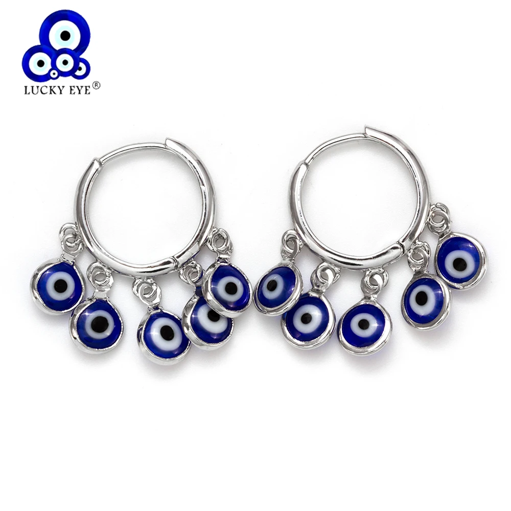 Lucky Eye Blue Evil Eye Charms Earrings Tassel Beads Drop Earrings Without Piercing For Women Girl Jewelry EY5354