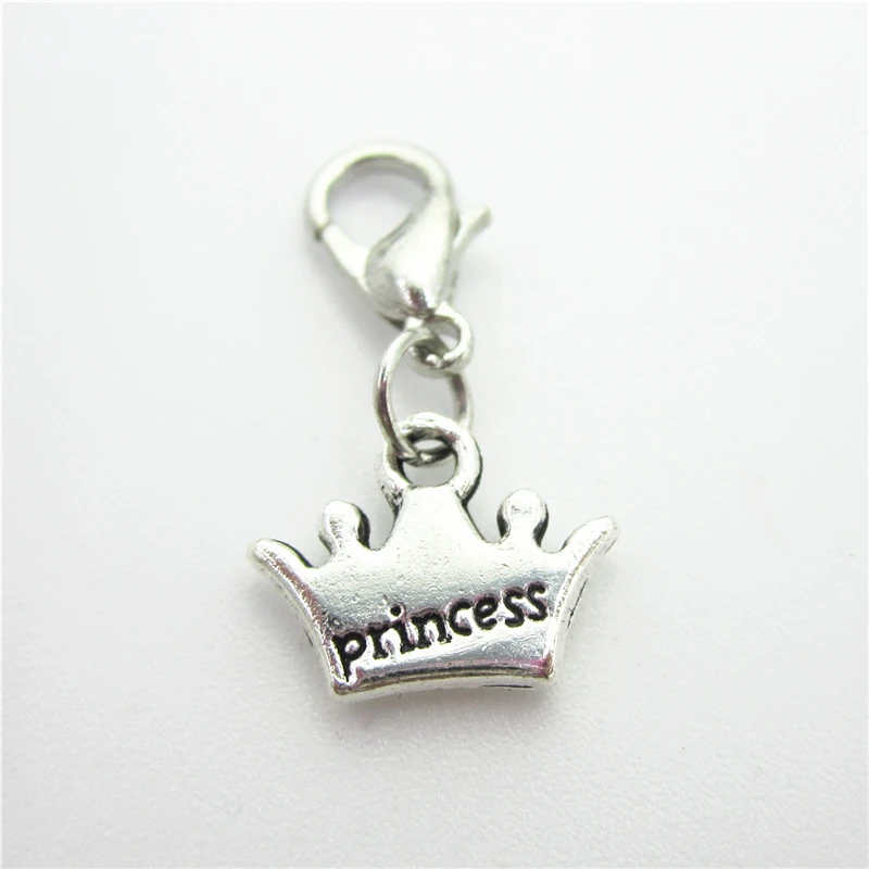 

Whoselase 100pcs/lot Princess crown charm dangle charms hanging lobster clasp charm DIY bracelet jewelry accessories charms