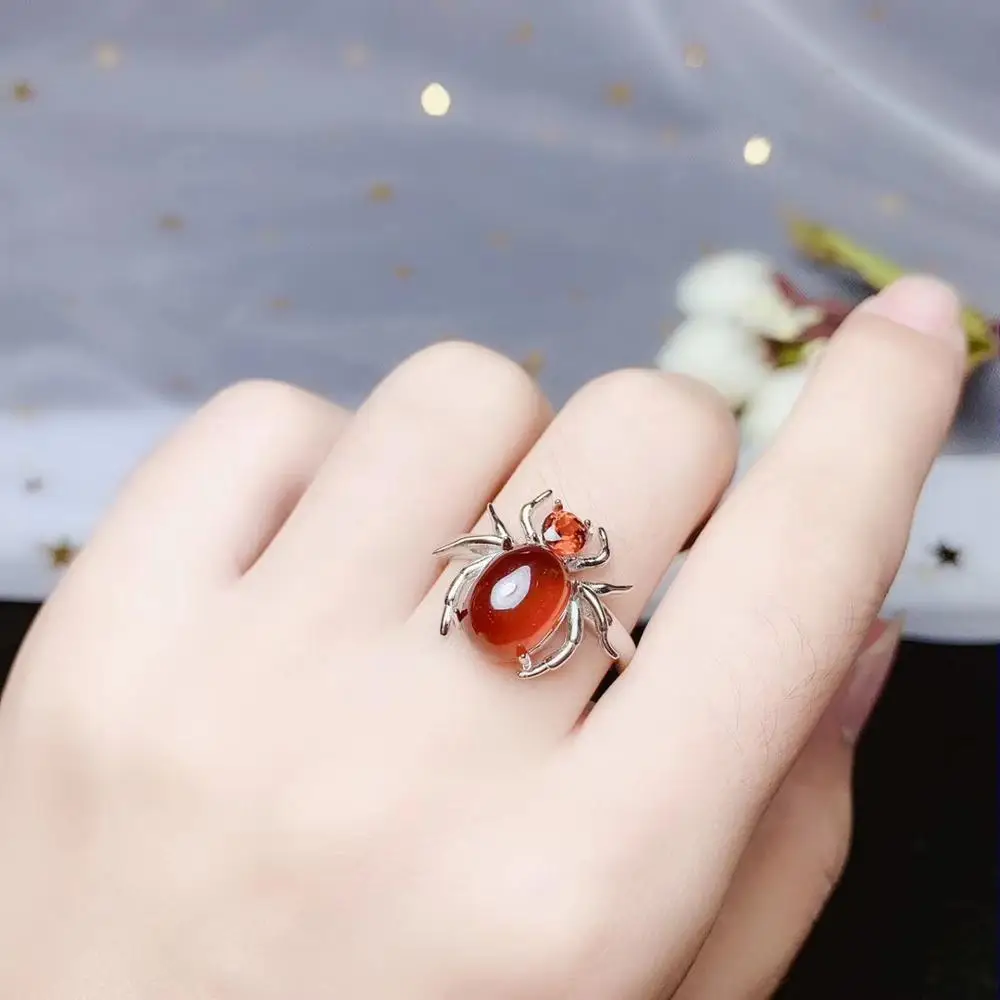 spider shape ring classic Red garnet gemstone ring with silver for women men ring  925 sterling silver natural gem boy girl gift