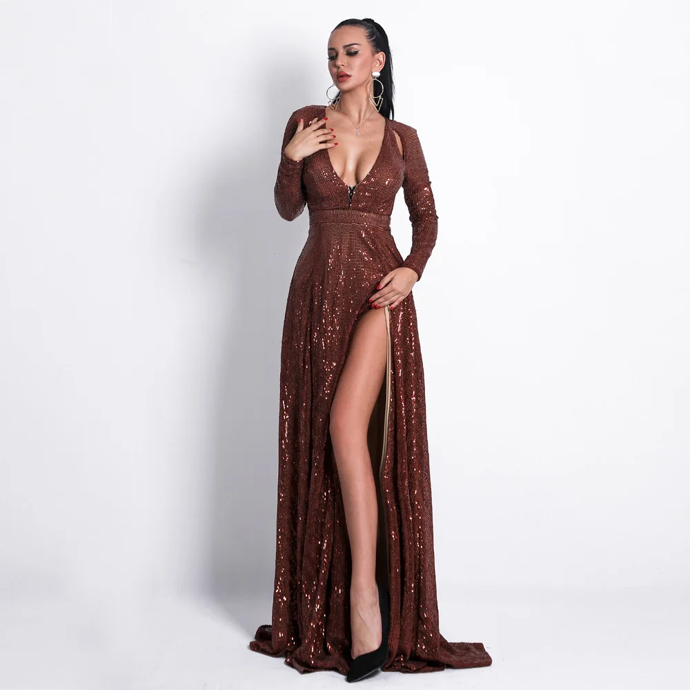 Robe De soirée à la mode, manches longues, robes De bal pour femmes, robes d'occasion, 2019