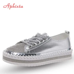 Aphixta Mocassini Scarpe Da Donna Di Lusso Di Cristallo D'argento Lace-up Della Piattaforma di Scarpe Da Donna di Stoffa Con Lustrini Bling Crysta Nero Tacco Piatto scarpa