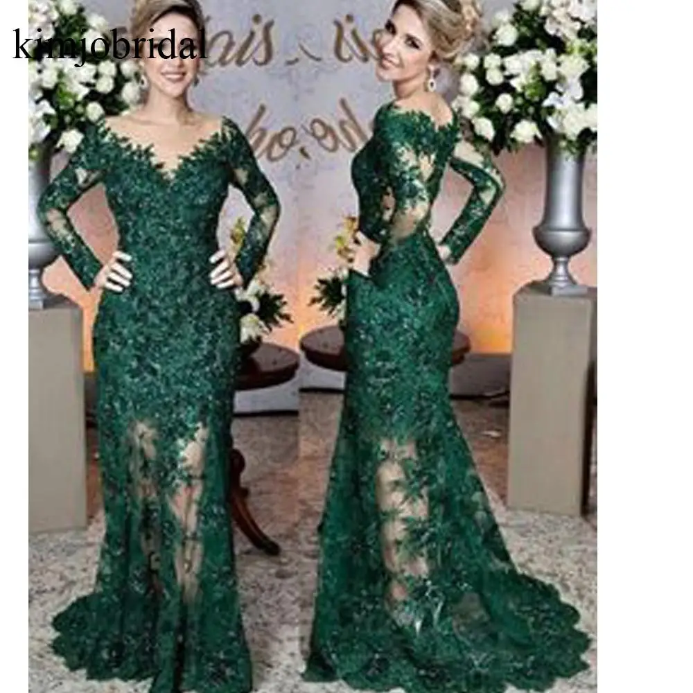 Xanh Hứa áo cổ V tay dài phối ren váy Đầm dạ Nàng Tiên Cá tầng Chiều dài váy ngủ áo choàng vestidos de Fiesta ren