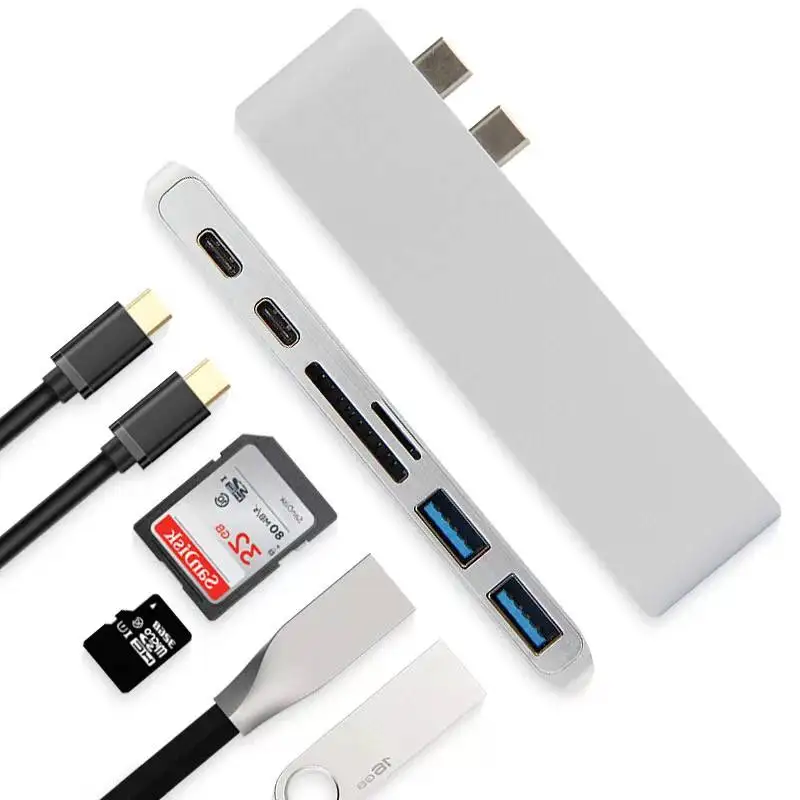 USB C Hub 6 in 1 two Type-C Multi-Port Hub Adapter, two USB Ports adapter