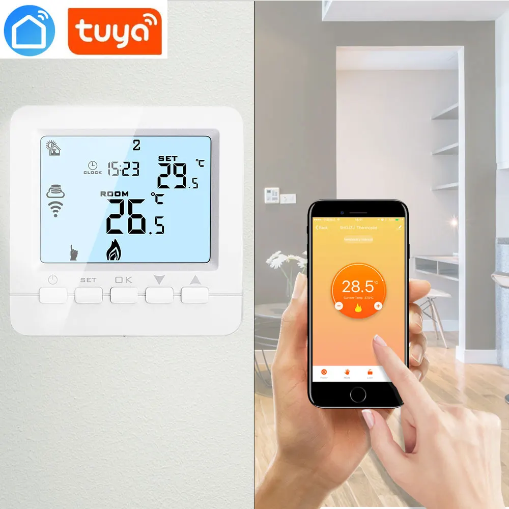 

Button WiFi programmable thermostat echo Alexa voice control room temperature control floor heating water 3A 100-240V tuya