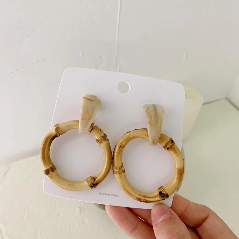 2019 New Large Round Pendant Drop Earrings Exquisite Natural Bamboo Exaggerated Circle Statement Earrings For Women Jewelry Gift