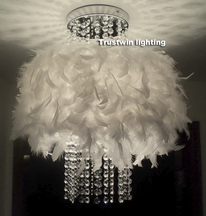 Bedroom foyer led bulb optional plume plumage white modern ceiling light crystal feather ceiling lamp