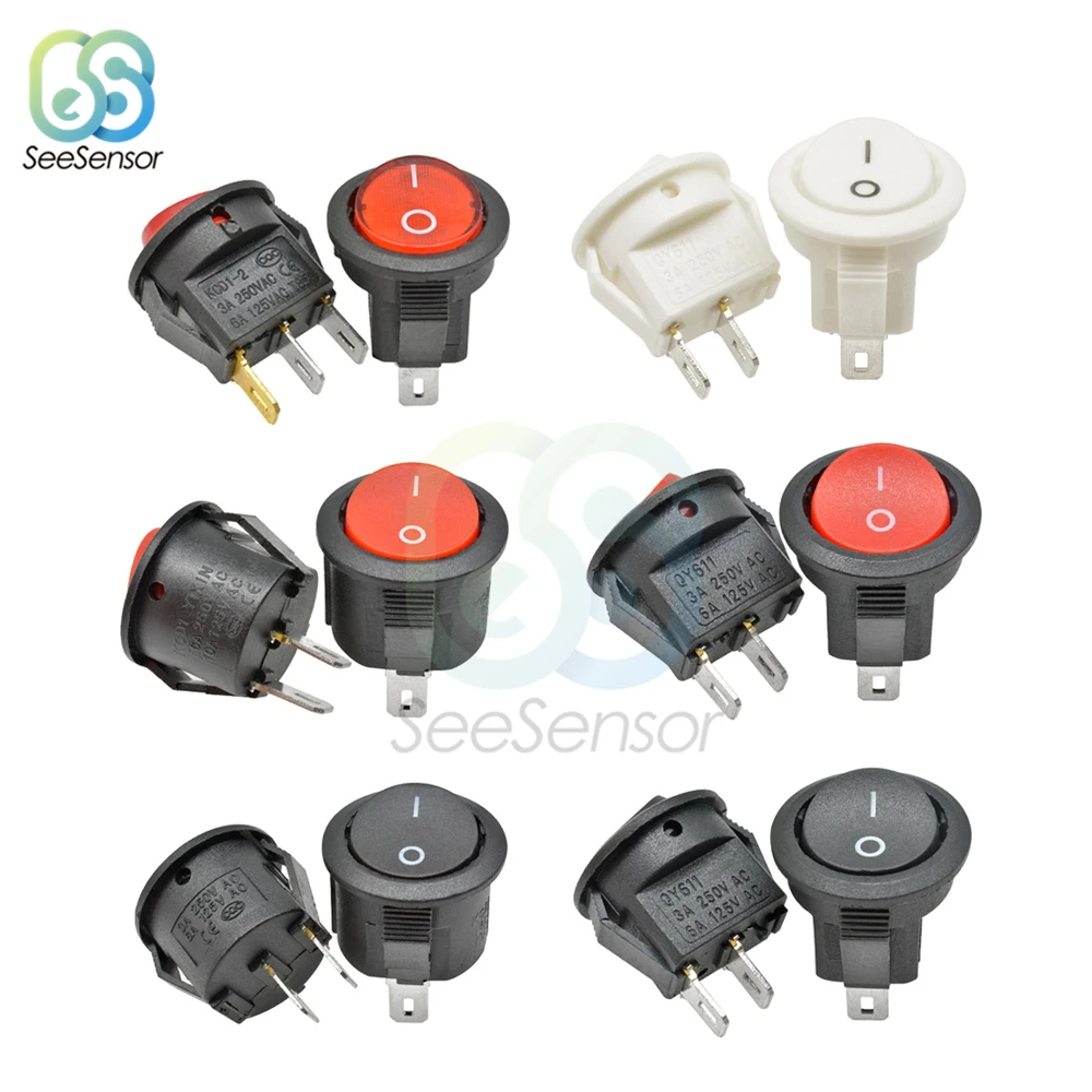 5Pcs ON/OFF Mini Round Rocker Switch Plastic Push Button Switch 3A 250VAC 6A 125VAC