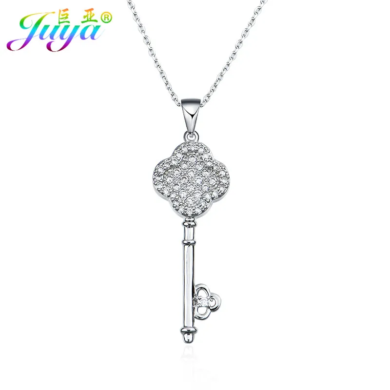 Juya Wedding Necklace Supplies Micro Pave Zircon Key Pendant Necklaces Series For Women Girls Fashion Indian Necklace