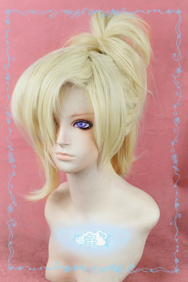 OW Mercy Angela Ziegler Light Blond Cosplay Ponytail Hair Heat Resistant Cosplay Costume Wig + Free Wig Cap