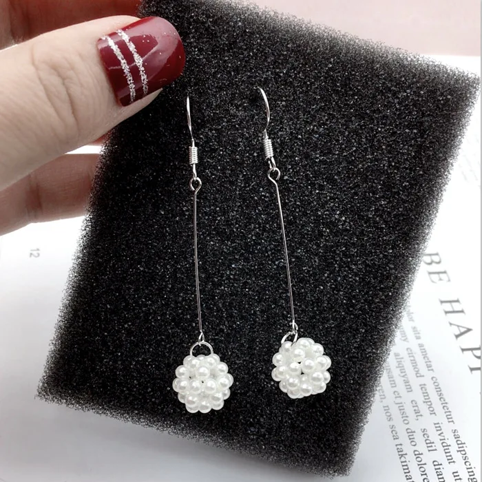 Grace Jun New Springs Handmade Long Pearl Ball Clip on Earrings and Pierced Popular Student Earrings Luxury Jewelry Wholesale