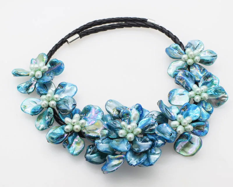 white/purple/blue/green/black rice and shell flowers necklace 48cm nature handmade wholesale FPPJ