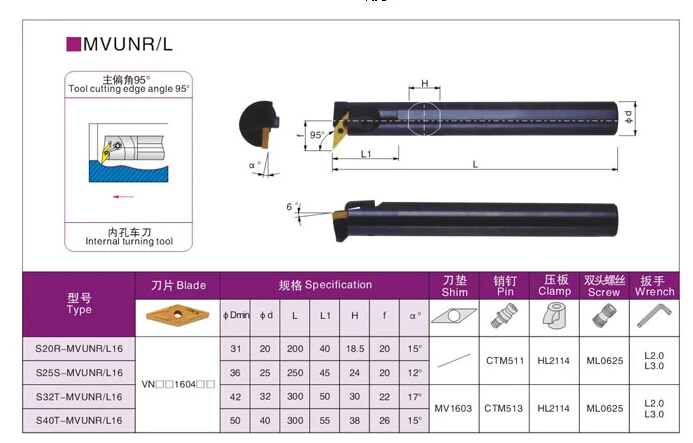 S20R-MVUNR16/S20R-MVUNL16/S25S-MVUNR16/S25S-MVUNL16/S32T-MVUNR16/S32T-MVUNL16/S40T-MVUNR16 MVUNL16 CNC Turning tools