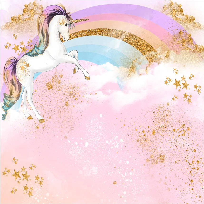 8x8FT Pink Clouds Rainbow Sky Gold Coins Unicorn Baby Shower Custom Backgrounds Photo Studio Backdrops Vinyl 240cm x 240cm