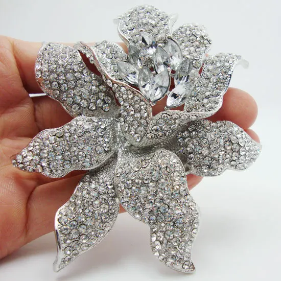 TTjewelry  Fashionable Jewelry  Romantic Clear Rhinestones Crystal  Orchid Flower Brooch Pin Wedding Bridal Jewelry