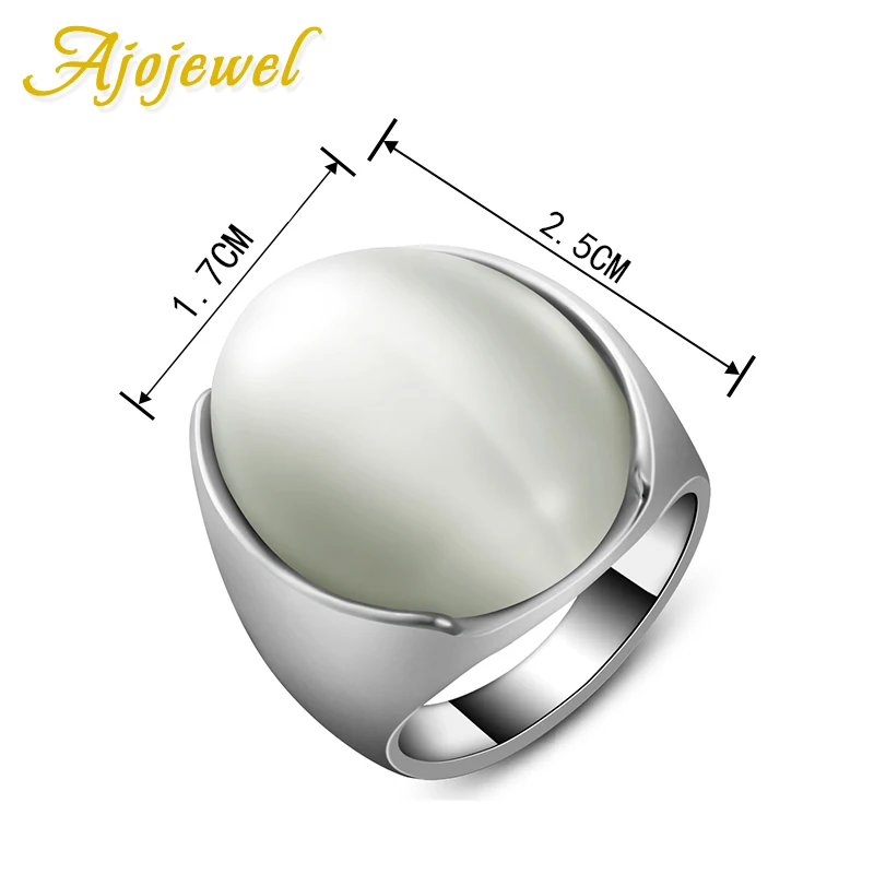 Ajojewel Size 7-10 Single Big White Opal Stone Finger Rings Men Women Fashion Jewelry Wholesale