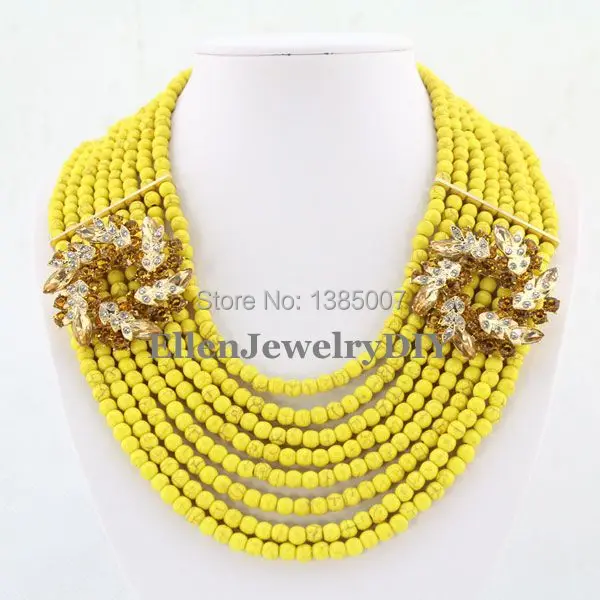 

High Quality Yellow beautiful Jewelry Necklace 8 Rows Nigerian beautiful Necklace Wedding Gift Holiday Party Necklace