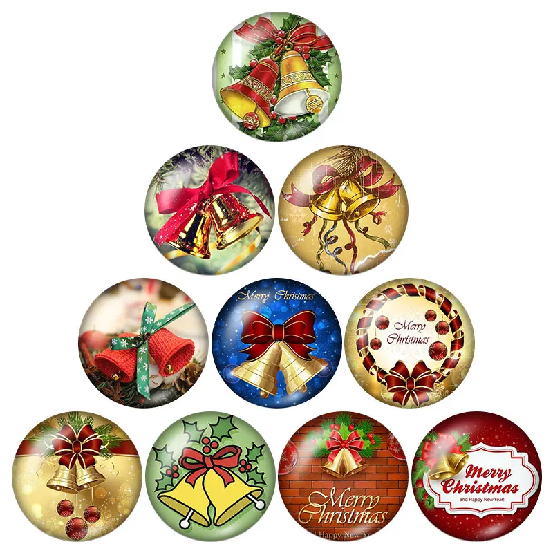 

New Merry Christmas Bells 10pcs 12mm/16mm/18mm/25mm Round photo glass cabochon demo flat back Making findings ZB0585