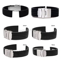 18-24mm Waterproof Silicone Rubber Chic Wrist Watch Strap Band Deployment Buckle with interlock Fit for watch with 18mm-24mm