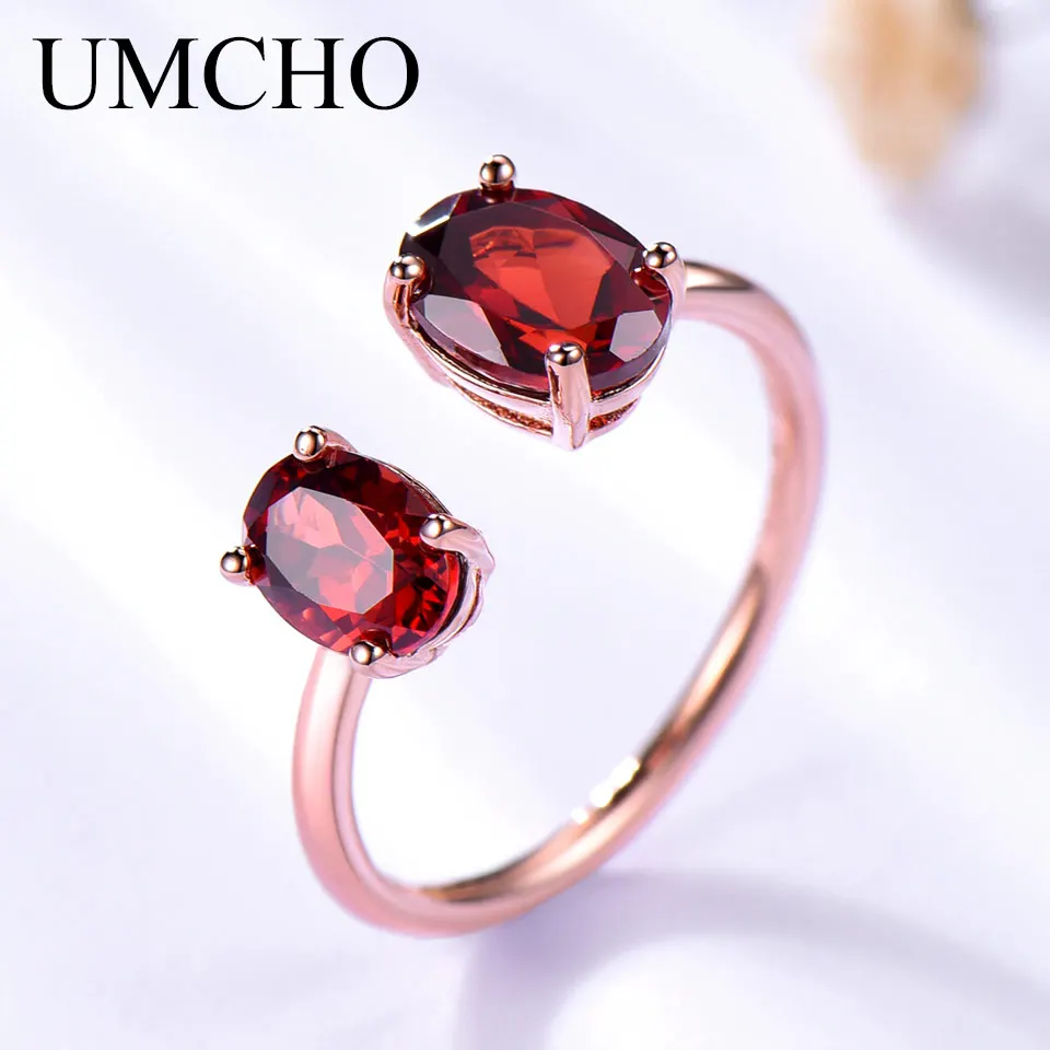 

Garnet Ring 925 Sterling Silver Rings Plated Rose Gold Adjustable Ring Oval Double Stone New 2024