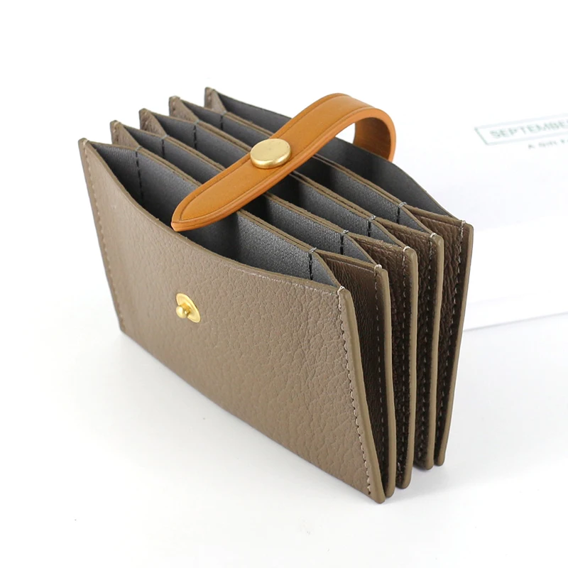 Credit Card Bag Women Genuine Leather Luxury Accordion ID Bus Card Wallet Casual Ladies Money Bag Mini Purses