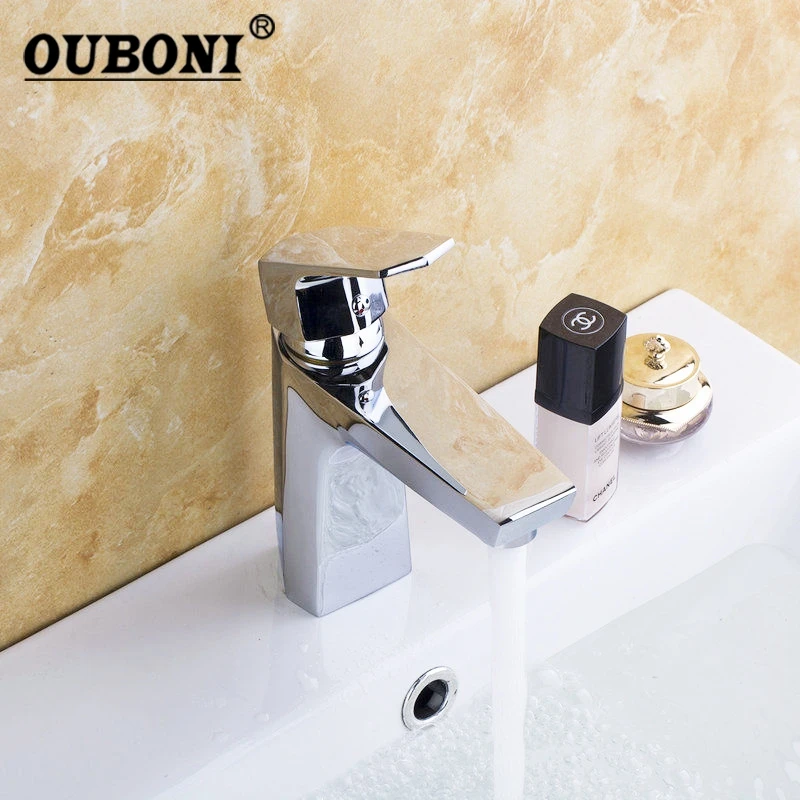 OUBONI Chrome Polish Bathroom Faucet Solid Brass Bathroom Basin Sink Mixer Tap Stream Spout Chrome Brass Water Mixer Taps