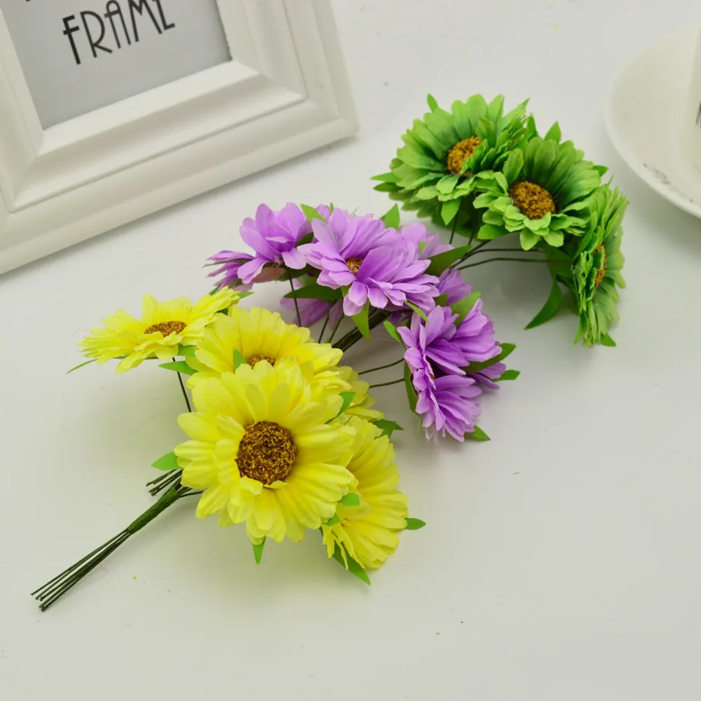 6pcs künstliche Blumen handgemachte Gerbera Mode Hausgarten Braut DIY Geschenk Kranz Material Hochzeit Bankett Dekoration Weihnachten – Detail 7