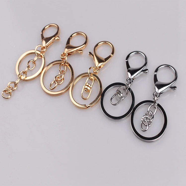 20pcs 30mm Lobster Clasp Keychain Key Chains Hook Keyrings Round Golden Silver-Plate for Jewelry Making