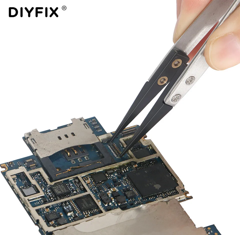 DIYFIX Anti-static E-Cigarette Ceramic Tweezers with Curved & Straight Tips ESD Forceps for Phone Repair BGA Work DIY Tools Kit