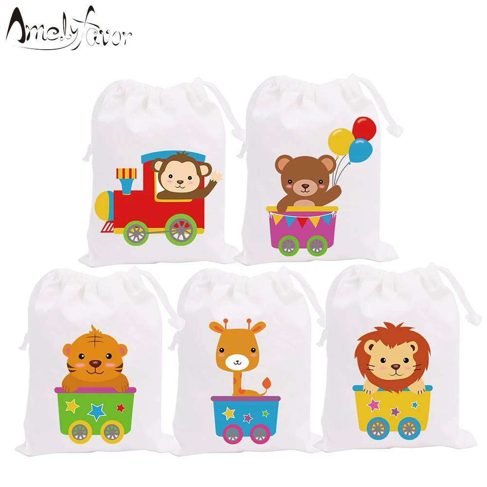 Safari Animal Car Theme Party Favor Bags Safari Animals Candy Bags Birthday Gift Bags Baby Shower Party Container Supplies 5PCS