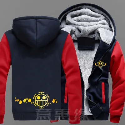 New Winter Jackets Coats Ace hoodie Anime Law Hooded Thick Zipper Men Sweatshirts custom made