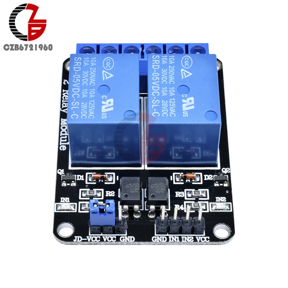 5V 2 Channel Relay Module Low Level Triggered 2-Way 2CH Relay Module with Optocoupler Expansion for Arduino ARM PIC AVR DSP