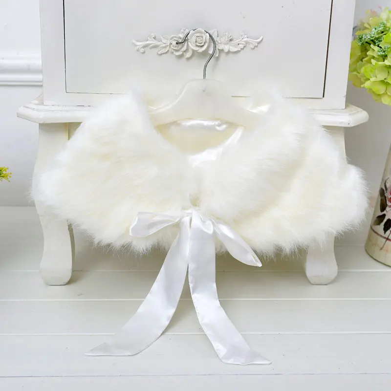 Solid Ribbon with the Same Soft Fur Shawl Wedding Flower Girls Shawl Cape Seven Color Free Size Kids Girl Birthday Party Wrap