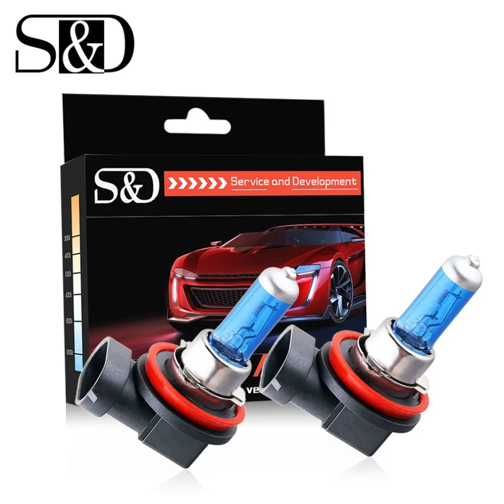S&D H8 35W 12V Headlight Bulbs Halogen Xenon Filled Super Bright White - Car Fog Light Driving Lamp DRL Day Running Light Source