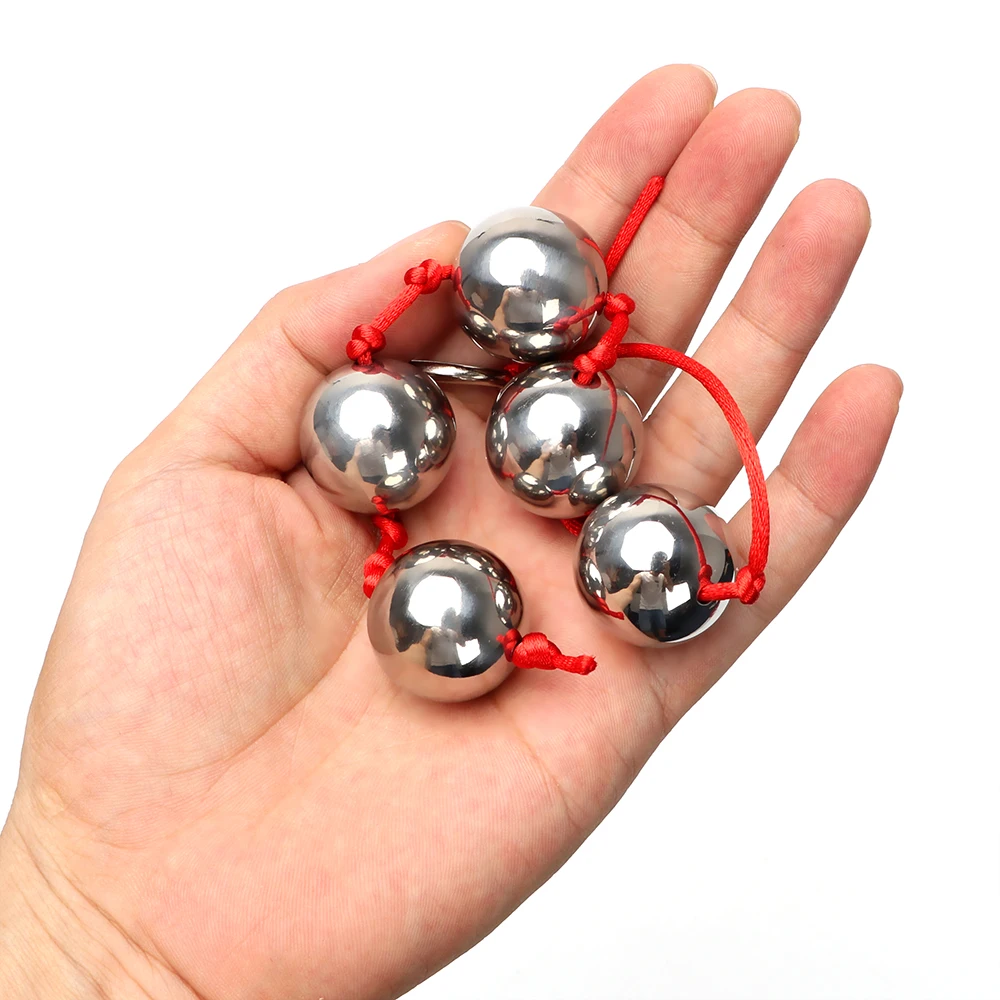 IKOKY 2.5cm Big Balls Butt Vaginal Plug Stainless Steel Five Metal Anal Balls Adult Sex Toys for Woman Handheld Ring Anal Bead