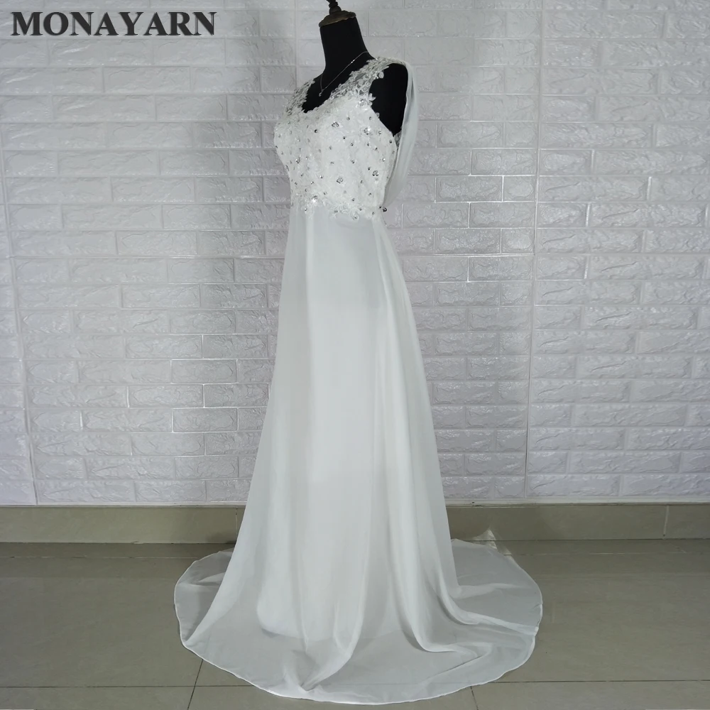 Bonito bonito 2017 nova moda sem costas vestido de noiva elegante uma linha tanque miçangas rendas andar de comprimento vestido de casamento frete grátis