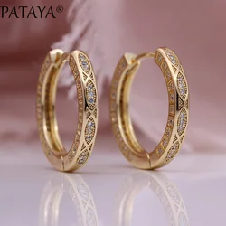 PATAYA New 585 Rose Gold Color Drop Earrings Women Wedding Jewelry White Round Natural Zircon Luxury Fashion Retro Grid Earring