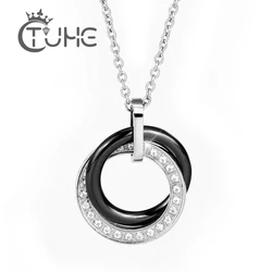 Ceramic Jewelry Double Circles Round Choker Necklace Women Black White Crystal Necklaces & Pendants Women Wedding Jewelry