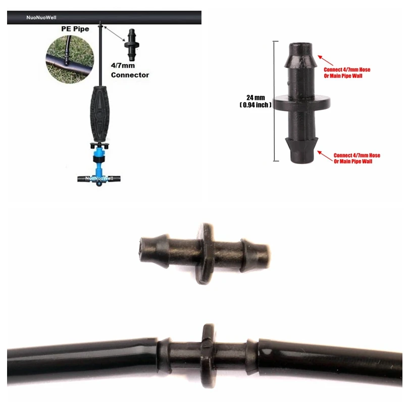 

500pcs 4/7mm Garden Hose Barbed Coupling Double Hook Straight Connectors Joint Micro Drip Irrigation Water Pipe Fittings