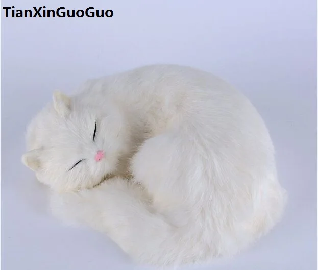 simulation white cat hard model toy polyethylene&furs sleeping cat large 25x20cm handicraft home decoration gift s0689