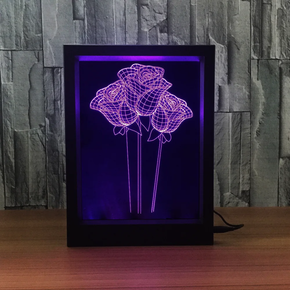 Romantic Rose Photo frame night light 3D visual 7 color Remote control Room decoration Action figure B24