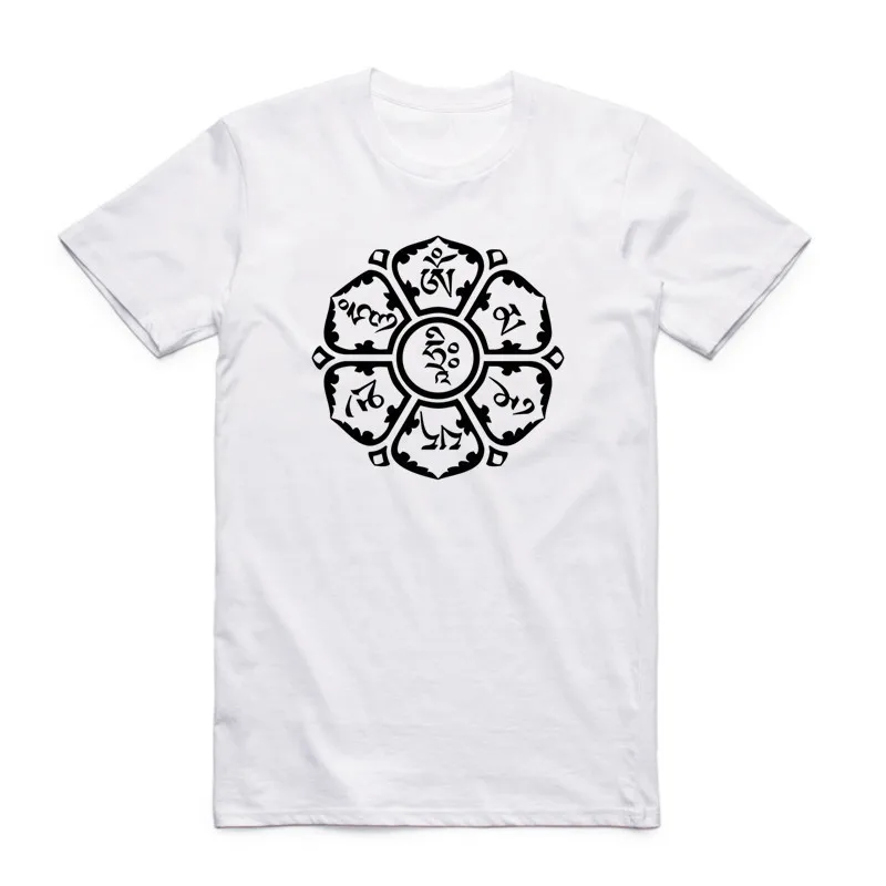 2019 Summer Print JN BUDDHISM OM MANI PADME HUM T Shirt Short Sleeves O Neck Tibetan Buddhism Thangka Six Words Ring T-shirt