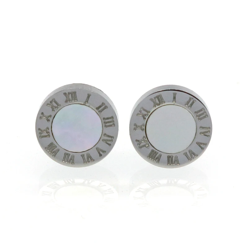 Top Quality Elegant And Charming White Shell And Black Acrylic Roman Numerals Stud Earrings For Women/Men Girls Piercing Jewelry