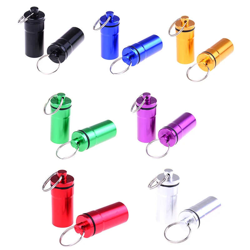 2Pcs Portable Mini Pill Container Bottle Storage Case Keychain Waterproof Aluminum Pill Box High Quality