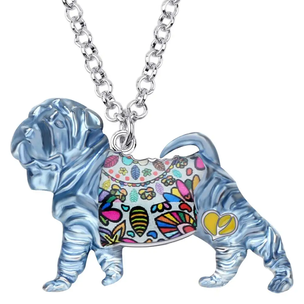 Bonsny Statement Enamel Alloy Chinese Shar Pei Dog Necklace Pendant Fashion Animal Jewelry For Women Girls Pet Lovers Gift Charm