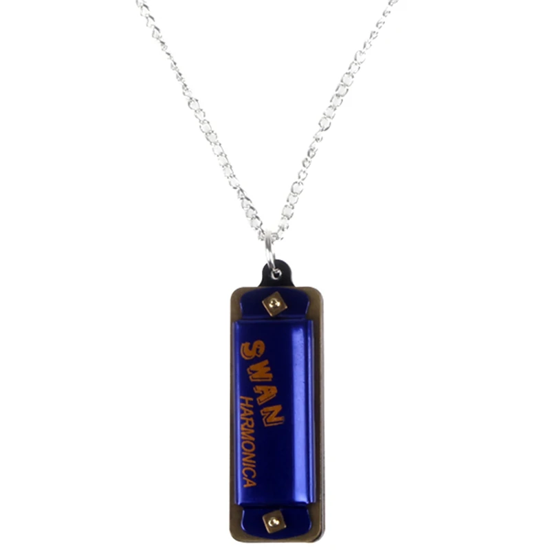 SWAN Mini Harmonica 4 Holes 8 Tones Harmonica Metal Chain Necklace Style Mouth Organ for Children / Kids Gifts